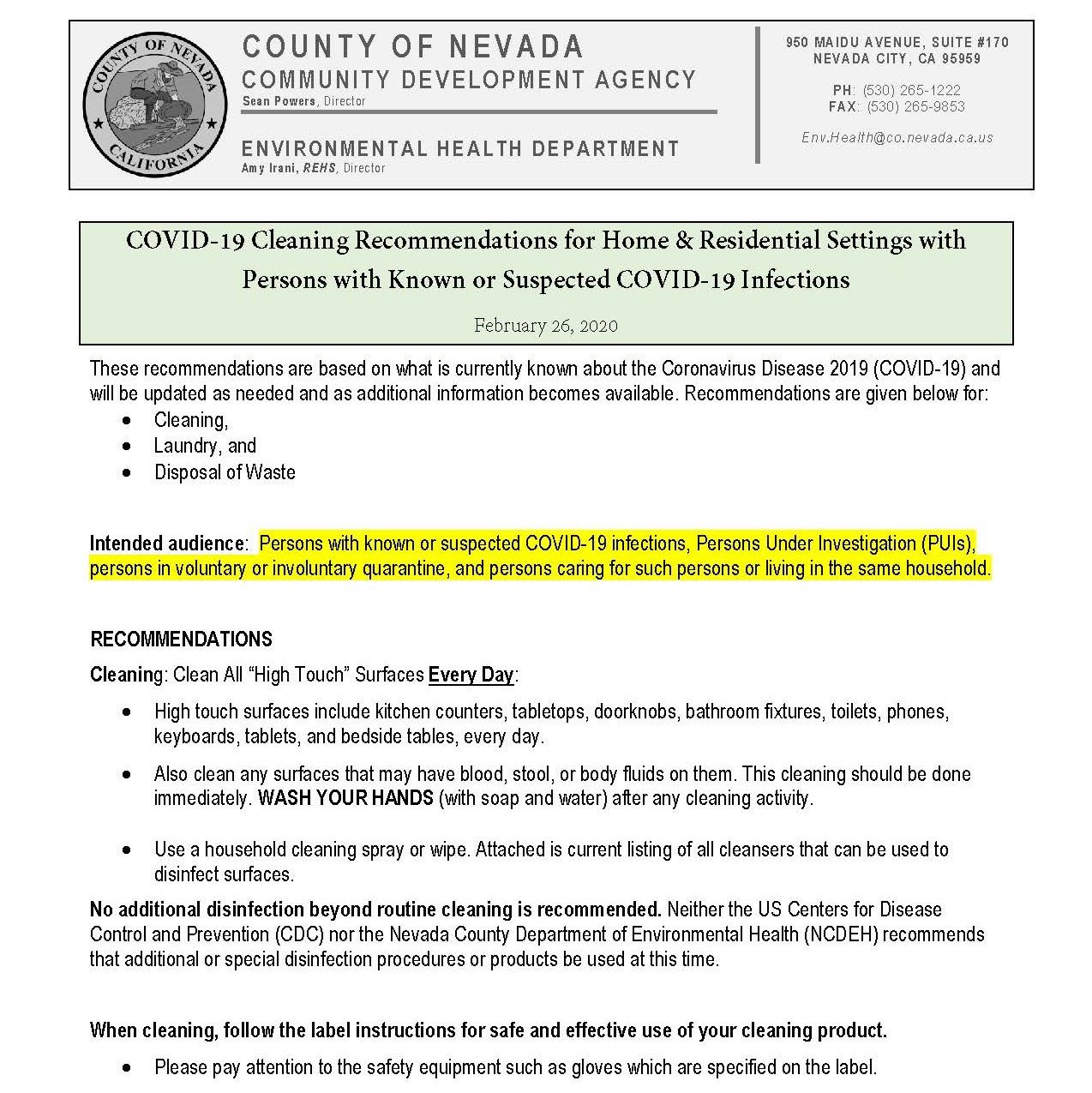 Coronavirus Home and Residence Disinfection Guidance NCDEH_Page_1_NewsFlash