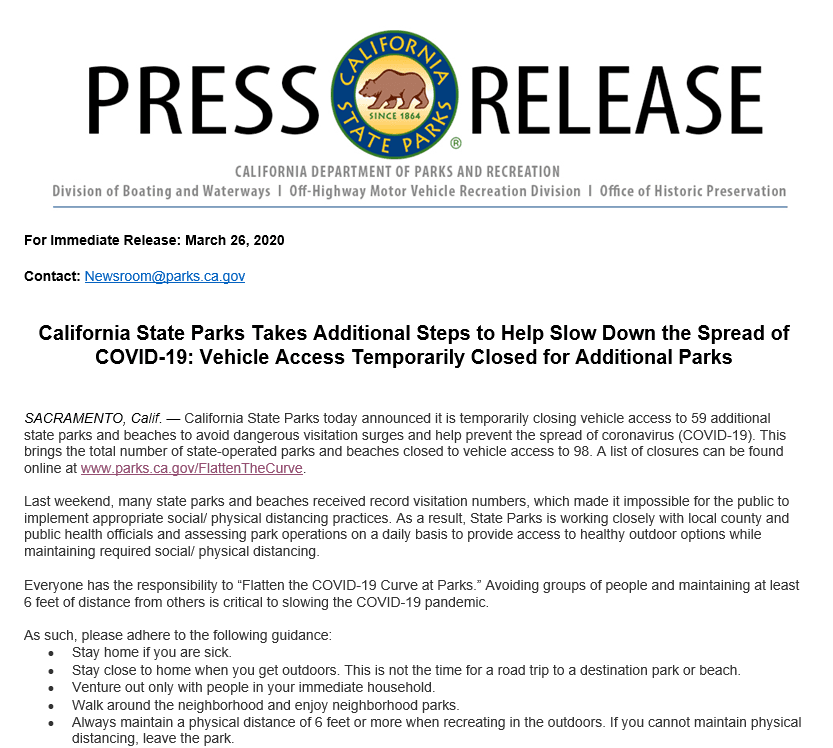State Park Press Release