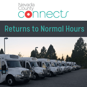 Nevada County Connects and Now Return to Normal Hours with the full fleet of buses lined up. 