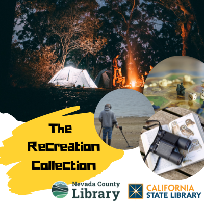 Recreation Collection advertisement with images of camping, metal detector, binoculars, board game