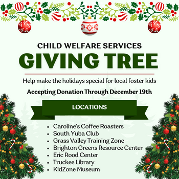Giving Tree Program illustration with holiday tree and decorations