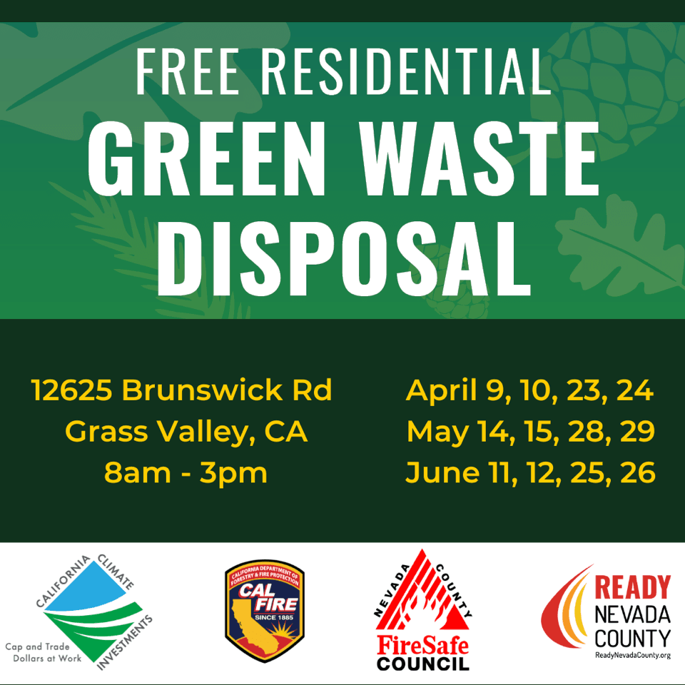 Green background with dates for upcoming green waste events
