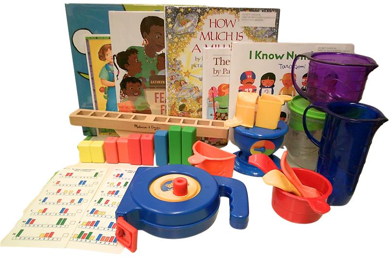 math and measuring-themed children's toys and books 