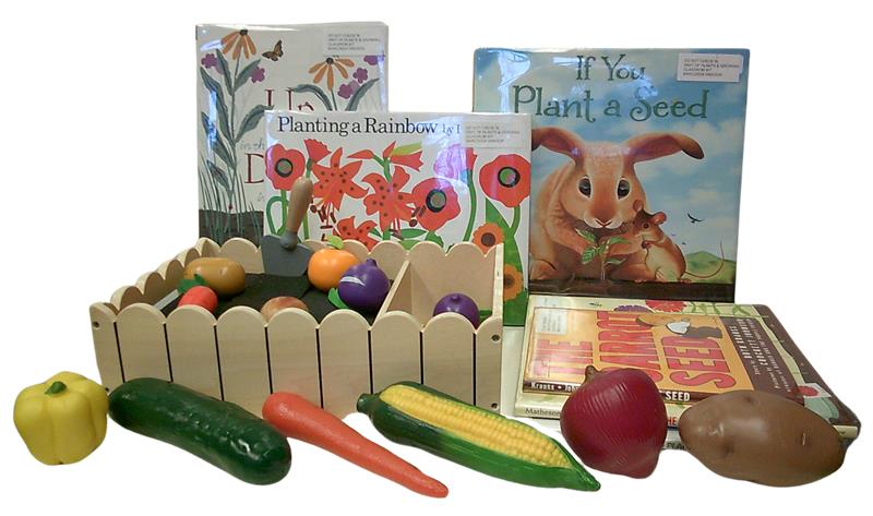 garden-themed children's toys and picture books