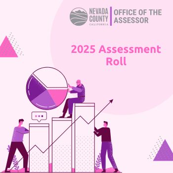Picture of a group of people are standing on top of a bar chart with the Nevada County logo.