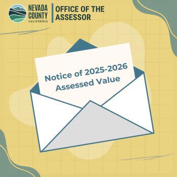 Notice of 2025-2026 Assessed Value envelope from the Nevada County Assessor's Office
