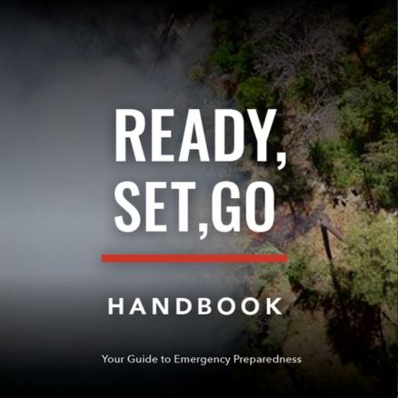 Ready Set Go Handbook text in front of drone picture of smoke and trees