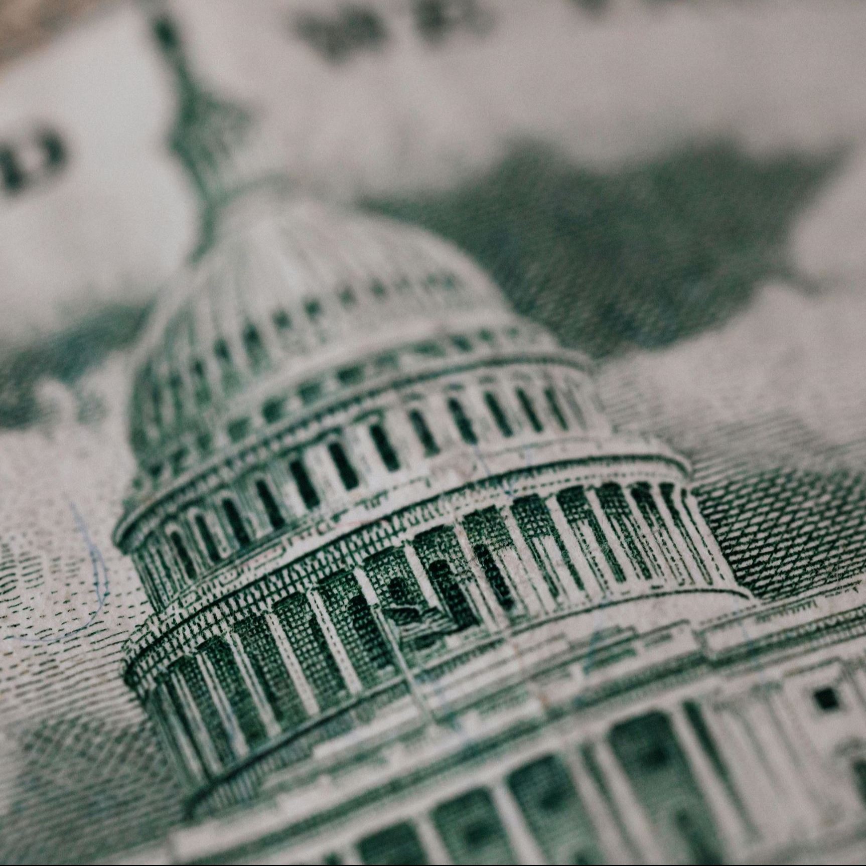Image of government building printed on money