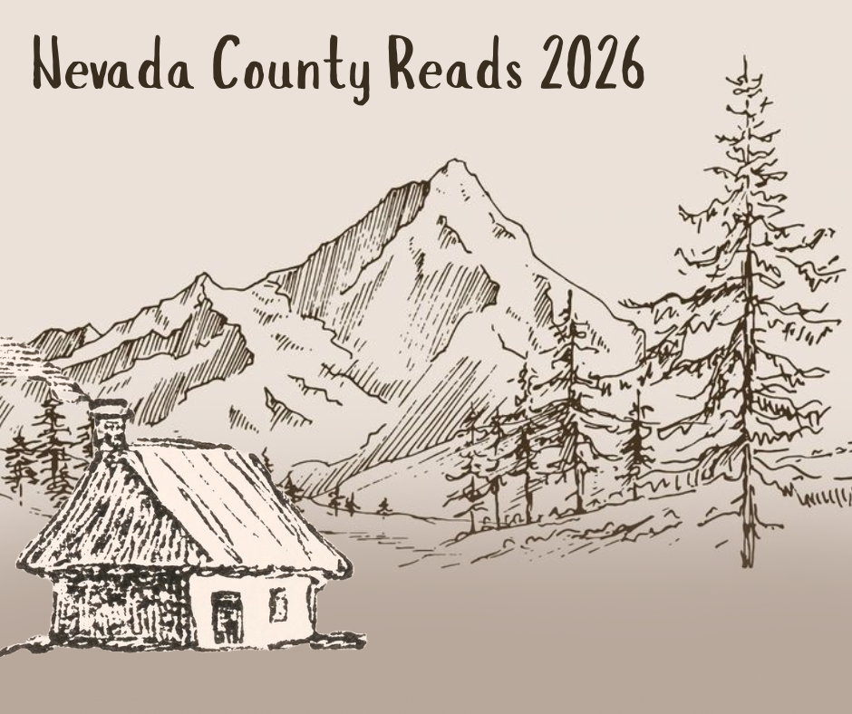 Sepia pen and ink drawing of mountains, trees and small cottage in the foreground