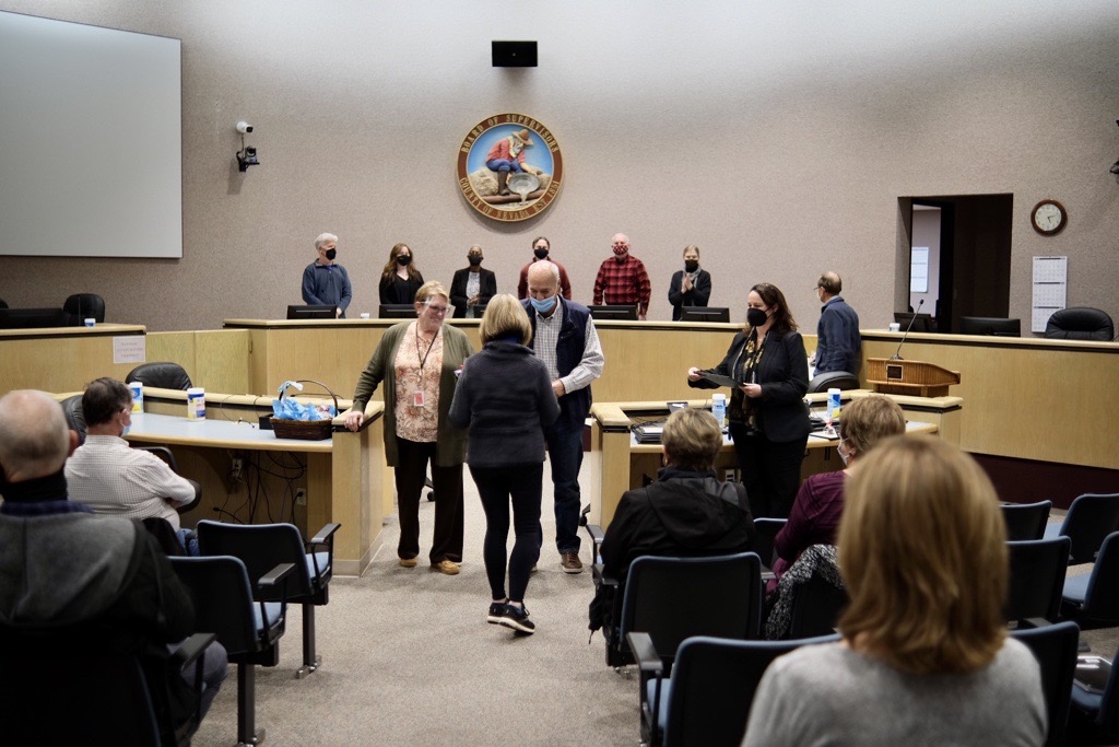 2021 Citizen's Academy participants receiving graduation certificates from Supervisors
