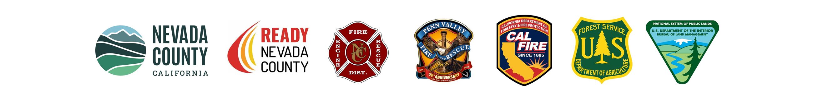 Logos for RNC, USFS, Nevada County, CalFire, NC Consolidated Fire, Land Management, Penn Valley Fire