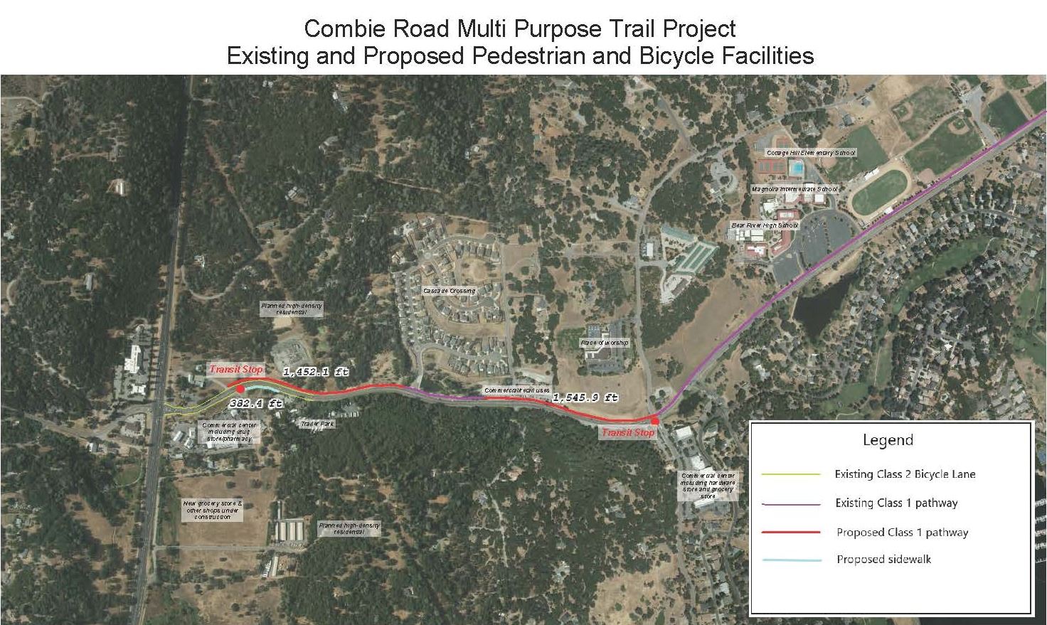 Combie School Map of Project with various Pedestrian and Bike Facilities at end of projec