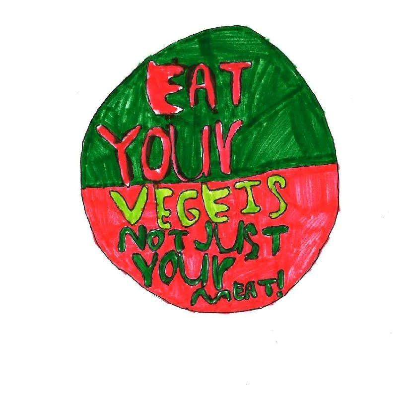 Student artwork on eat your veggies, not just your meat