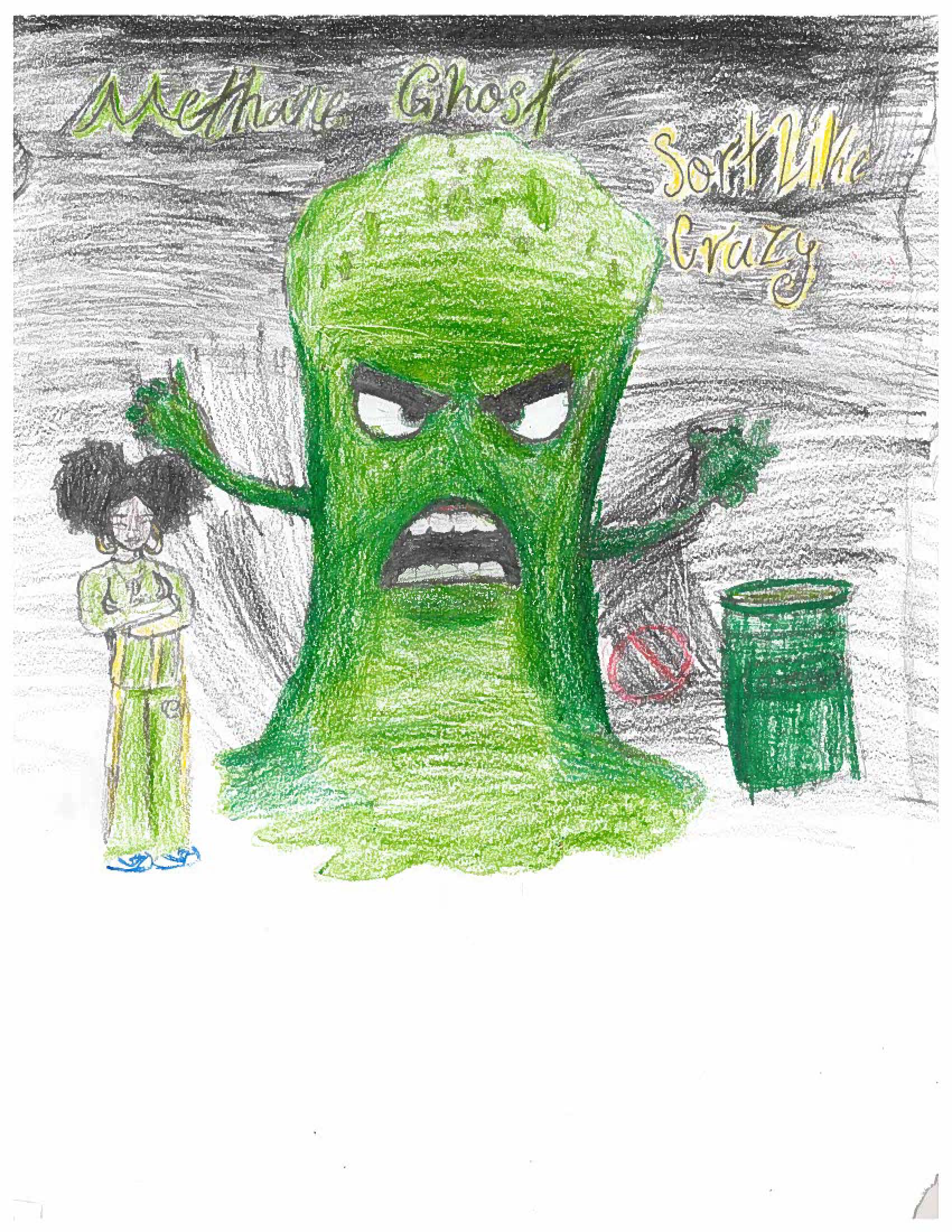 Scotten student winner's art of a caricature of a methane ghost