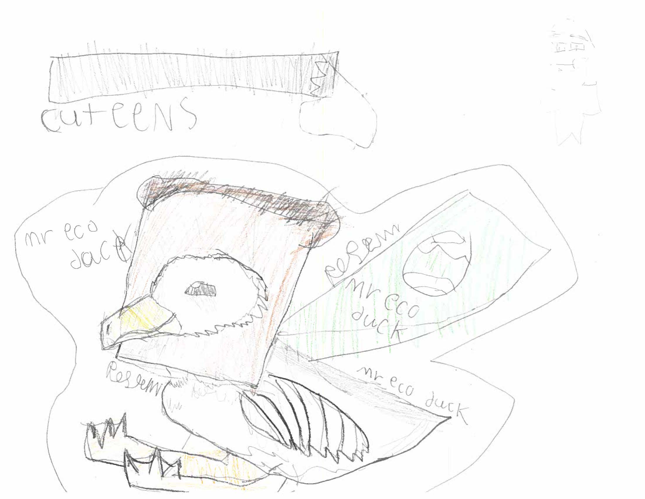 Drawing with duck and cape \"Mr Eco Duck\"