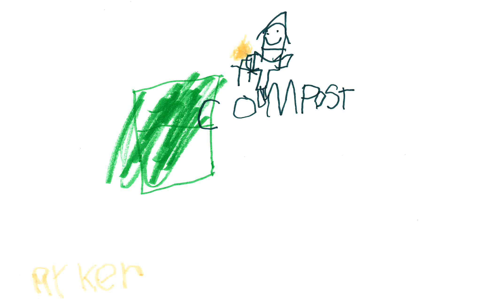 Drawing of person and compost bin
