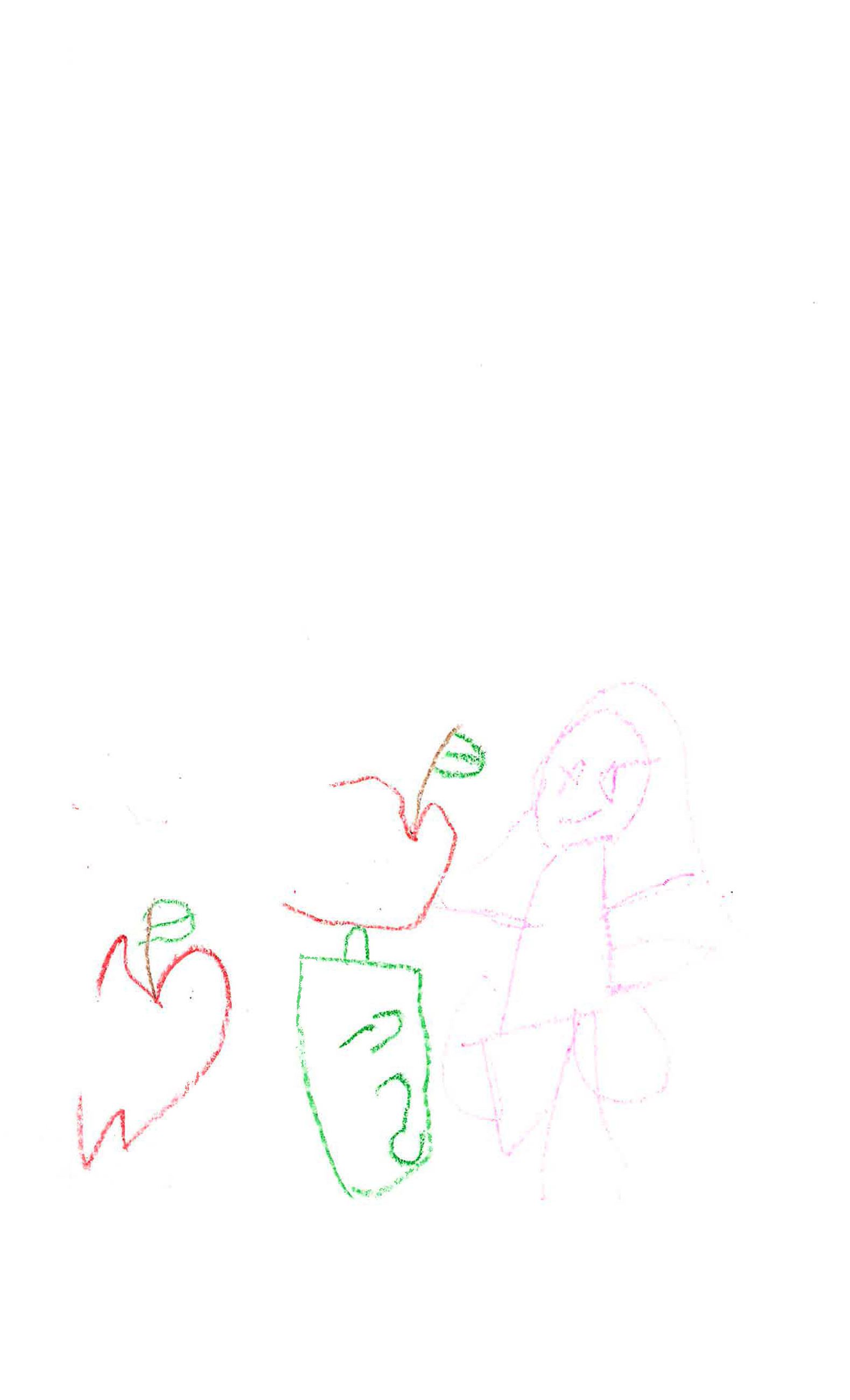 Drawing of person with apple and compost bin