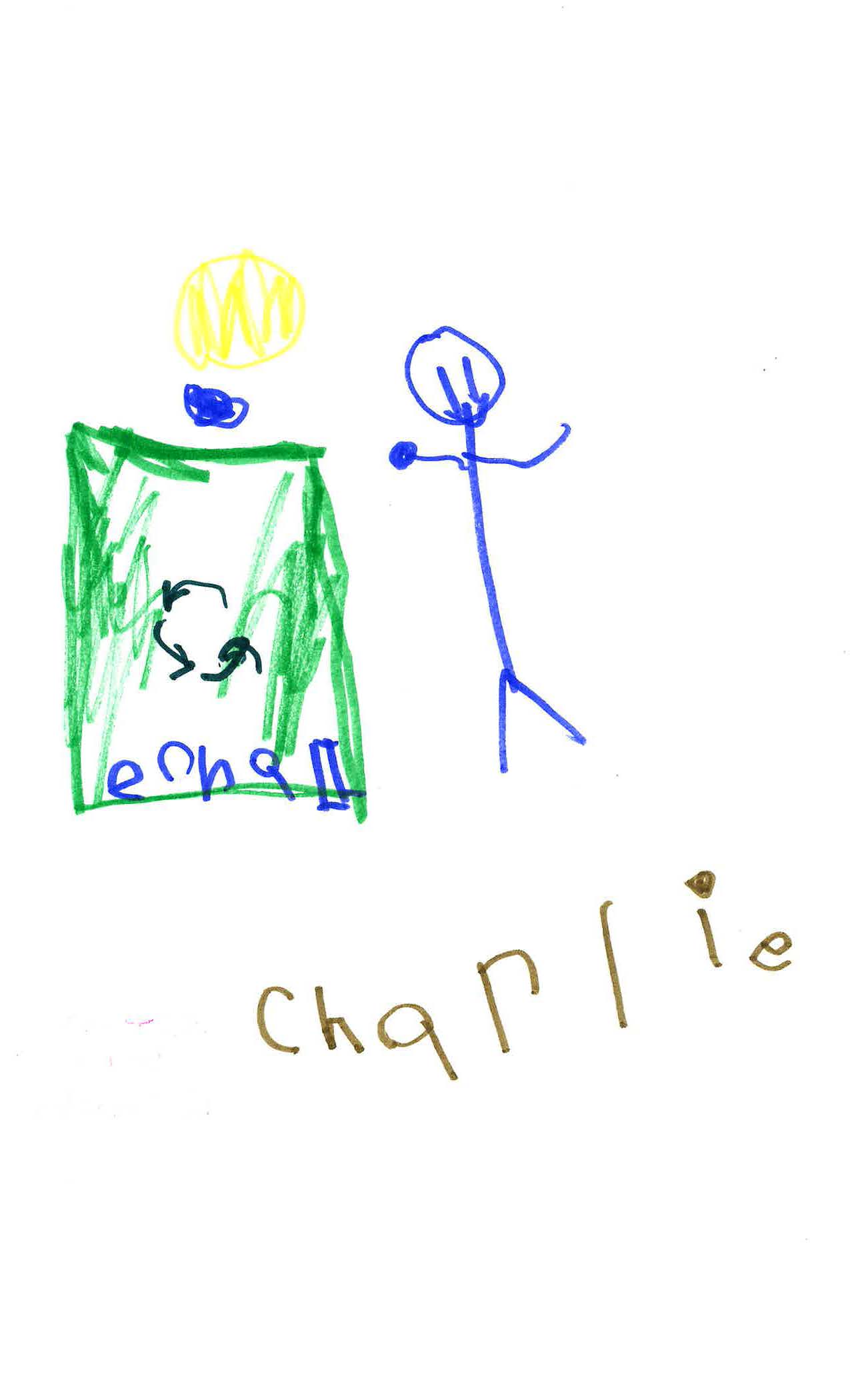 Drawing of stick figure and compost bin